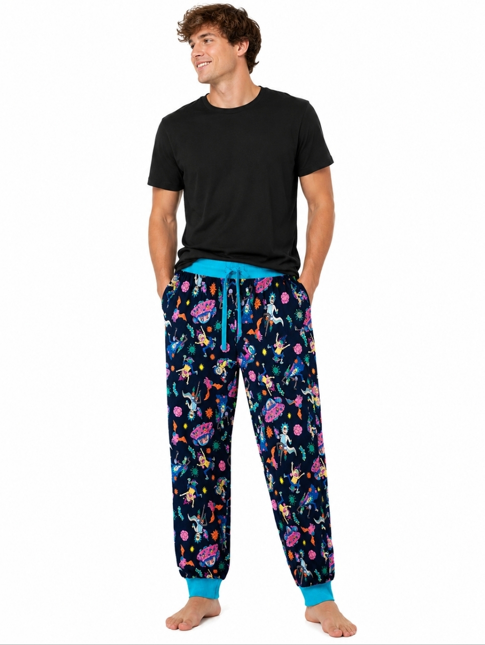 Rick and Morty Lounge Pajama Pants Blue Graphic Joggers Size XL - Picture 2 of 11